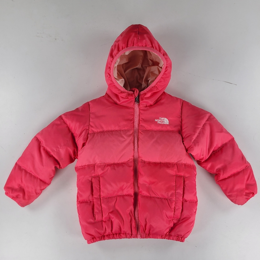 The North Face Pink Reversable 550 Down Puffer Jacket 4T Toddler